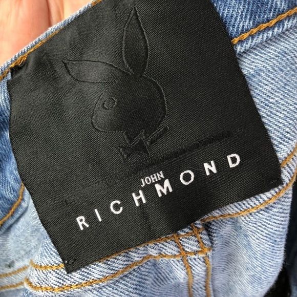 John Richmond x Playboy | Printed Fray High Rise Denim Shorts NWT - Picture 9 of 12